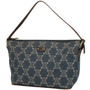 Celine Paris Macadam Handbag One Shoulder Canvas Blue Brown